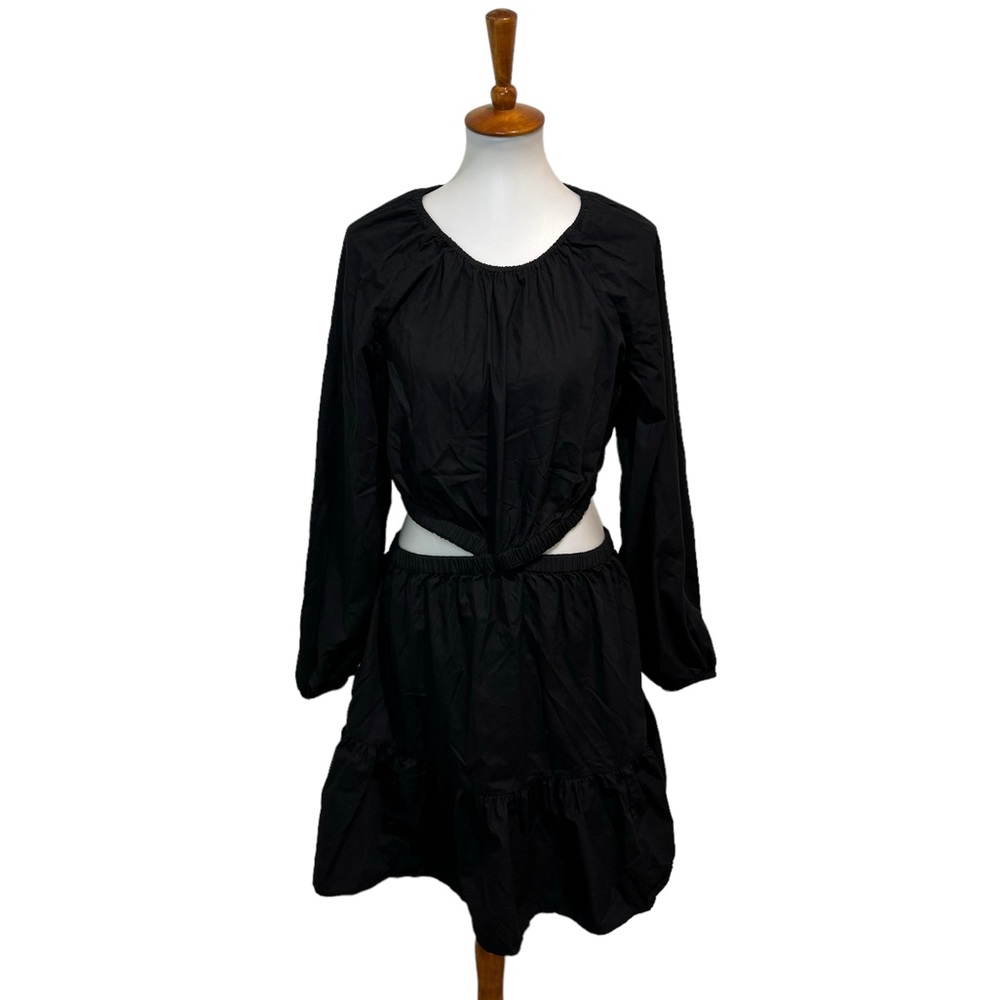 Black Long-Sleeve Cutout Waist Dress - Unbranded
